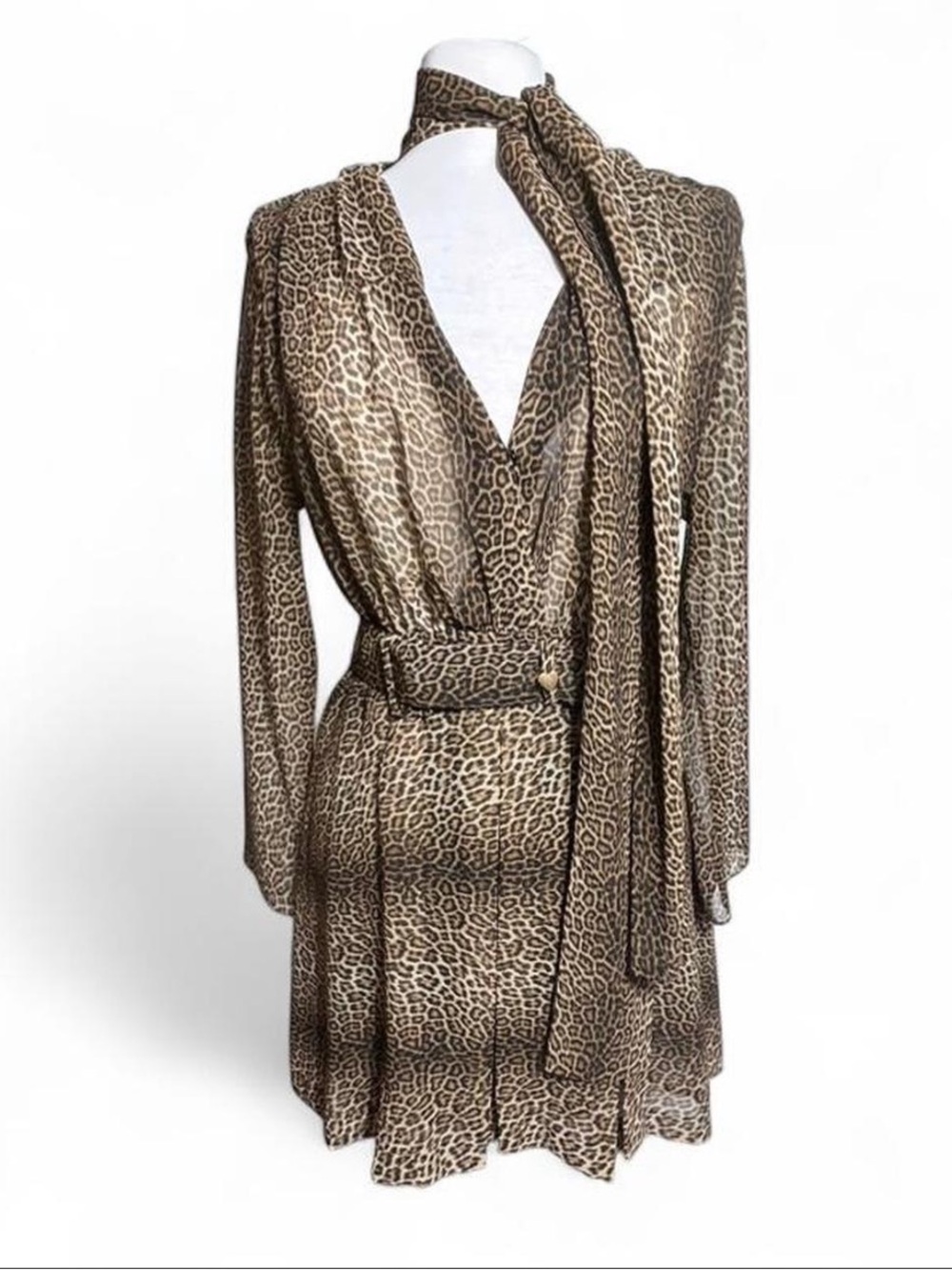 Zara Leopard Print Long-Sleeve Tie-Neck Dress